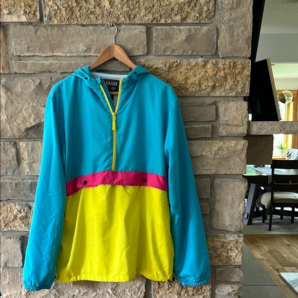 BLACKJACK Jackets & Blazers - Blackjack Neon Blue, Yellow & Pink Pullover Zip Windbreaker Size Large